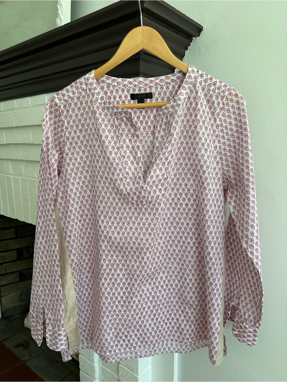 J. Crew Pink Printed V-Neck Long-Sleeve Blouse